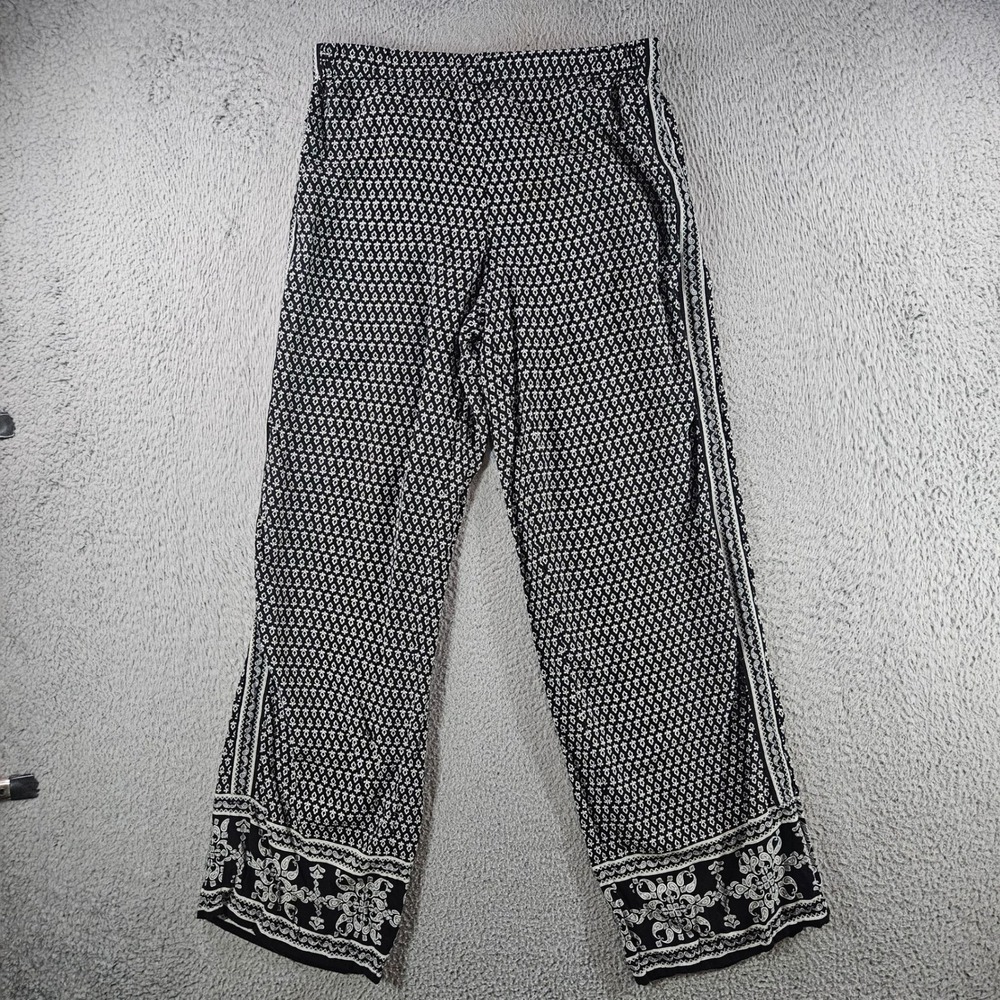 Max Studio Women Small‎ Black White Geometric Print Wide Leg Rayon Pants